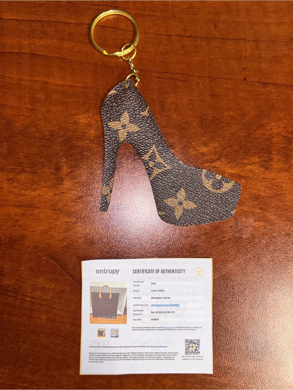 Louis Vuitton Brown Monogram High Heel Key Holder with Gold Ring